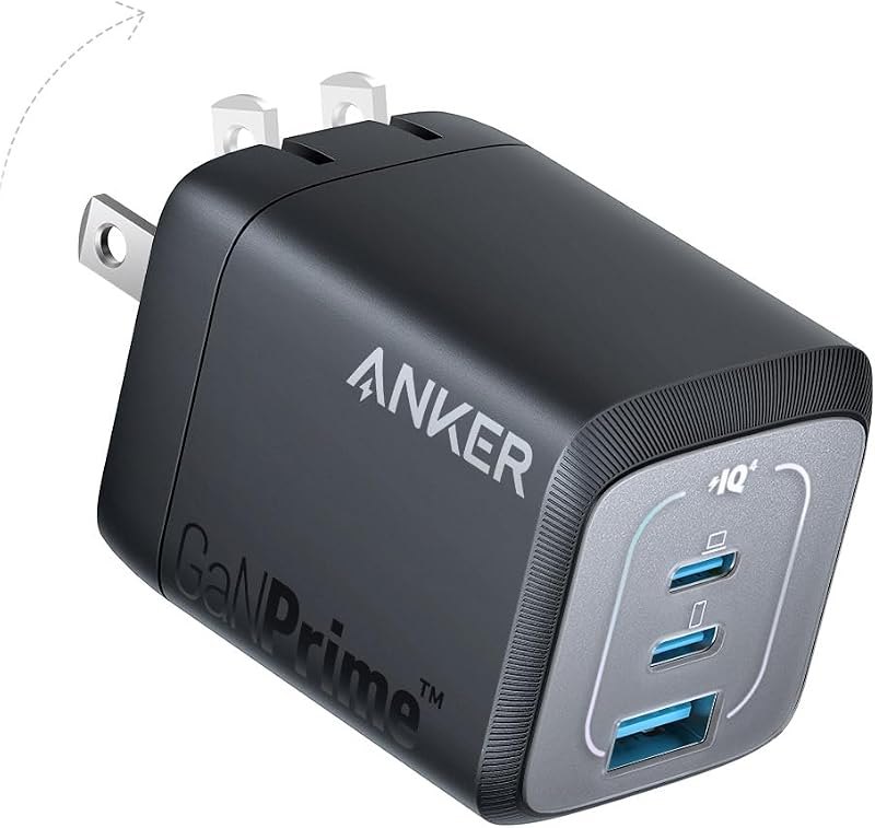 Anker USB Charger Block,67W GaN Wall Charger,3-Port Compact Fast Charging Phone Charger,For MacBook Pro/Air