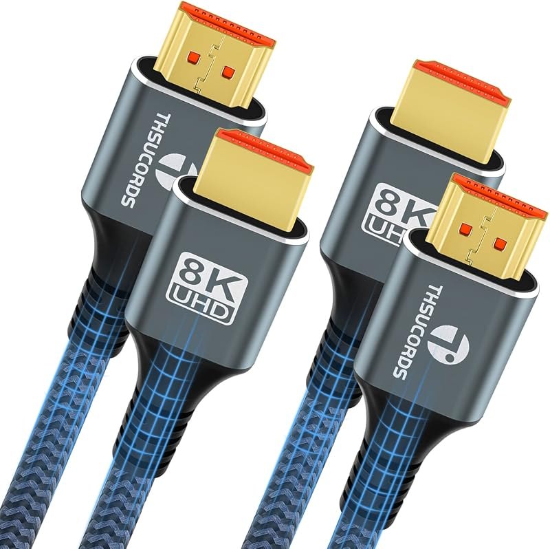 Thsucords 8K 4K HDMI Cables 15FT 2 Pack, High Speed Braided HDMI to HDMI 2.1 Cord Supports 8K@60Hz, 4K@120Hz 144Hz