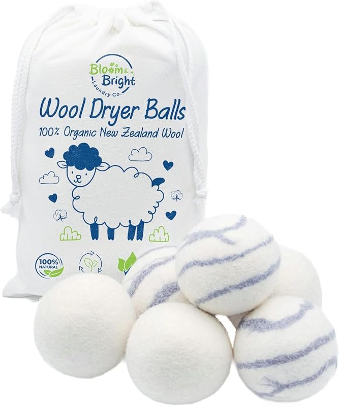 Organic Wool Dryer Balls Laundry Reusable (Set of 6) XL - 100% Pure New Zealand Wool - Natural Anti Static Fabric