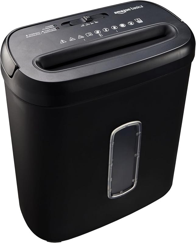 Amazon Basics 8-Sheet High Security Cross Cut Paper and Credit Card Shredder with P-4 Security, Auto Shut-off, Black —