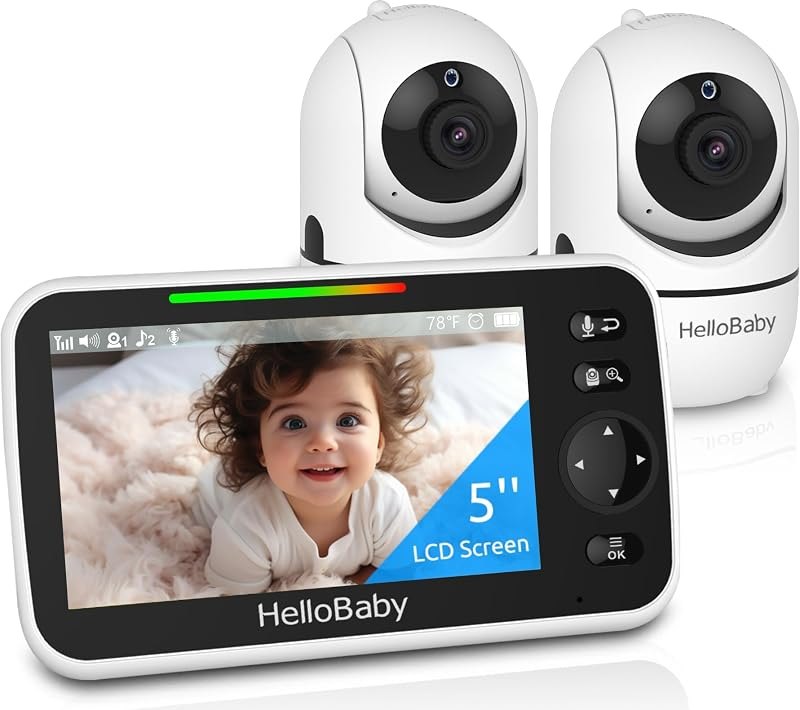 HelloBaby No WiFi Baby Monitor 2 Cameras and Audio HB6550, 5" Video Screen — Monitors, bottles, and kid gear with for