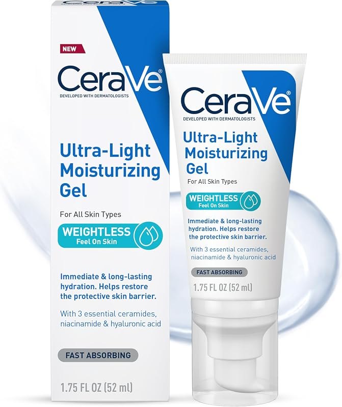 CeraVe Ultra-Light Moisturizing Gel, Niacinamide Face Moisturizer, 1.75oz — non comedogenic moisturizer no leak for