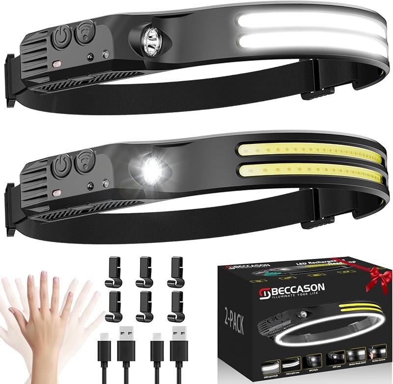 Beccason 2PCS Headlamp Flashlight, 230° Head Lamps LED Rechargeable Camping — Head-to-head picks when two products for