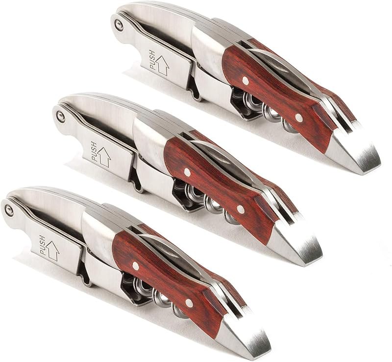 Professional Waiter Corkscrew Wine Key for Bartenders Set of 3,With Long Rosewood Handle Stainless Steel Handle Wine