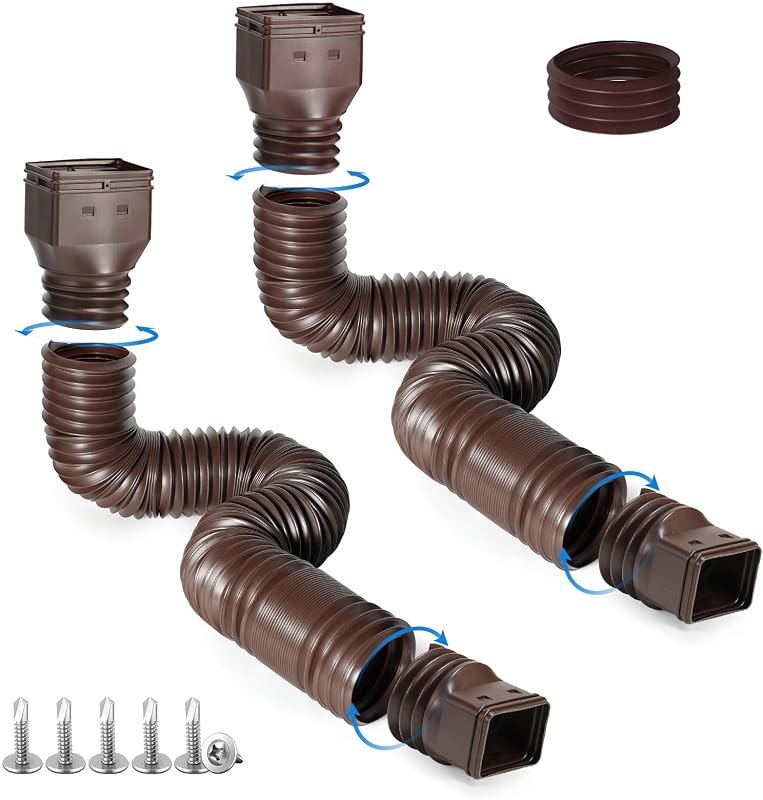 plusgutter 2 Pack Rain Gutter Downspout Extensions, Flexible Downspout Extender with 58"+68" Extendable Pipes for Rain