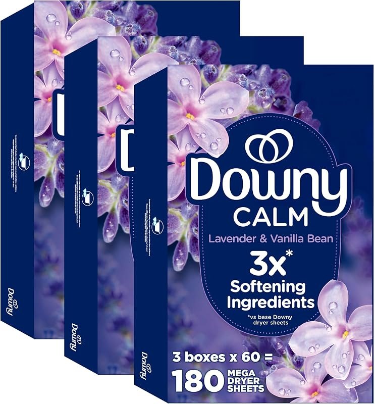 Downy Calm Mega Dryer Sheets, Large Fabric Softener Sheets for Laundry , Static Guard & Softness Boost, Laundry Dryer