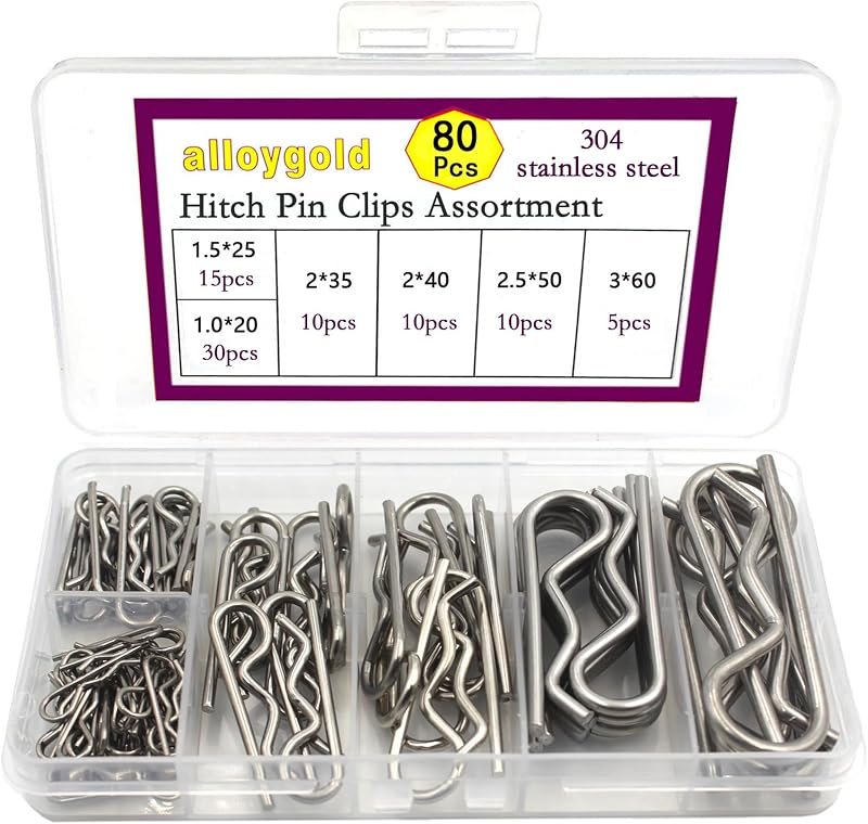 80 Pcs 6 Sizes Stainless Steel Hitch Pin Clip Kit for Hitch Pin Lock System, Trucks, Engine Repair —