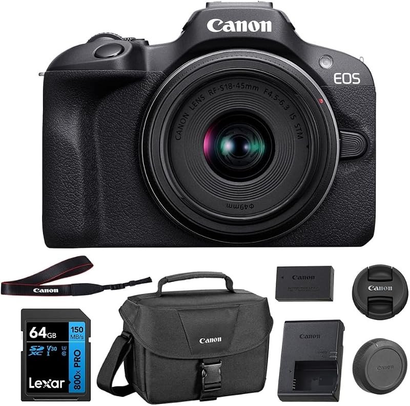 Canon EOS R100 Mirrorless Camera with RF-S18-45mm F4.5-6.3 IS STM Lens Kit, 24.1 Megapixel CMOS (APS-C) Sensor, 4K