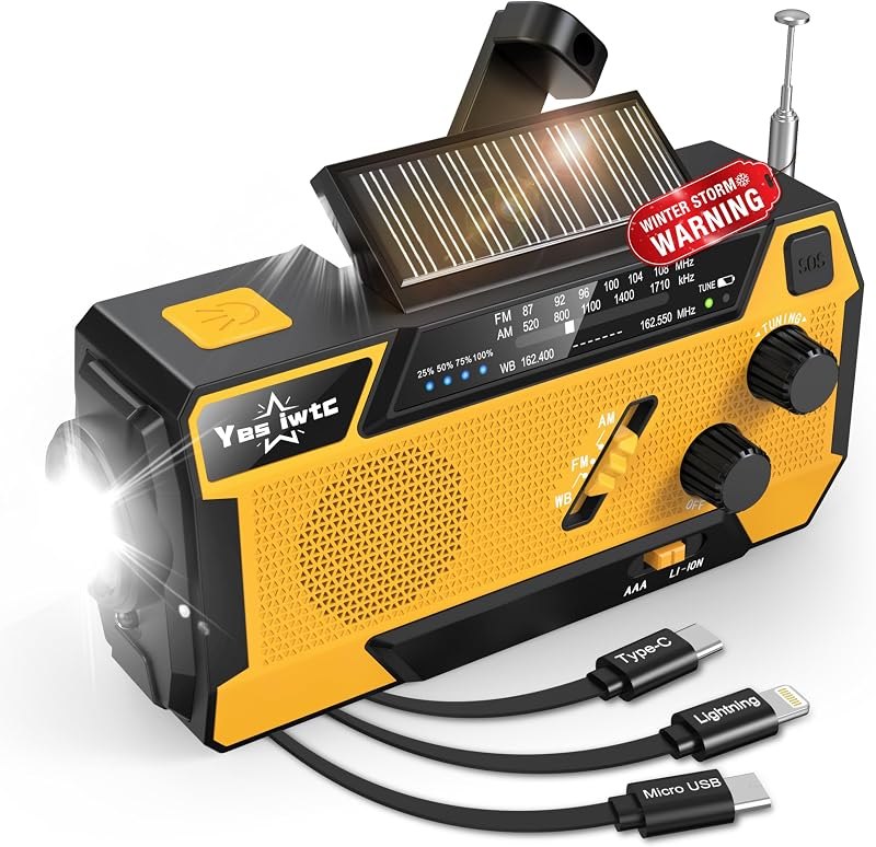 Hand Crank Emergency Radio 7400mWh (2000mAh) Solar Hand Crank Radio — emergency crank radio heavy duty for emergency