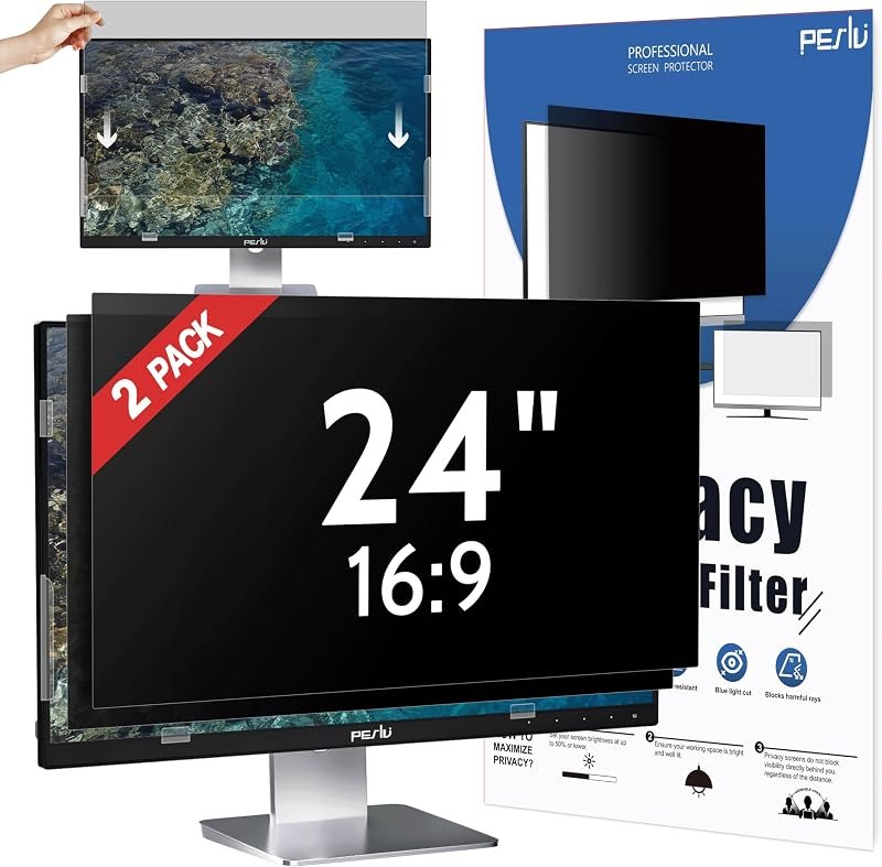 Peslv [2-Pack] 24 Inch Privacy Screen for Computer Monitor 16:9 Aspect Ratio, Eye Protection Anti Blue Light Glare