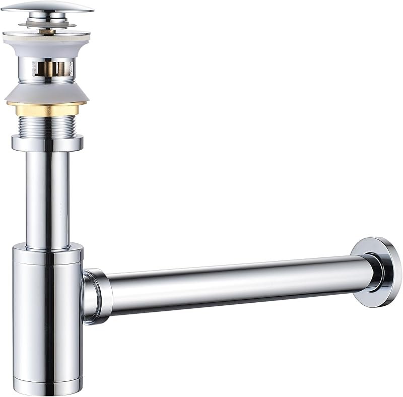 Bathroom Sink P-Trap Complete Set, Height Adjustable Bottle Trap with Pop Up Drain Stopper with Overflow, Chrome —
