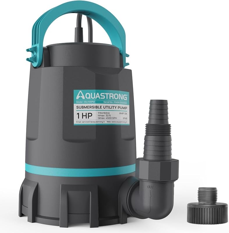 AQUASTRONG 1 HP Sump Pump 4500 GPH Submersible Water Pump for Water Removal — pond-pump for pond pump