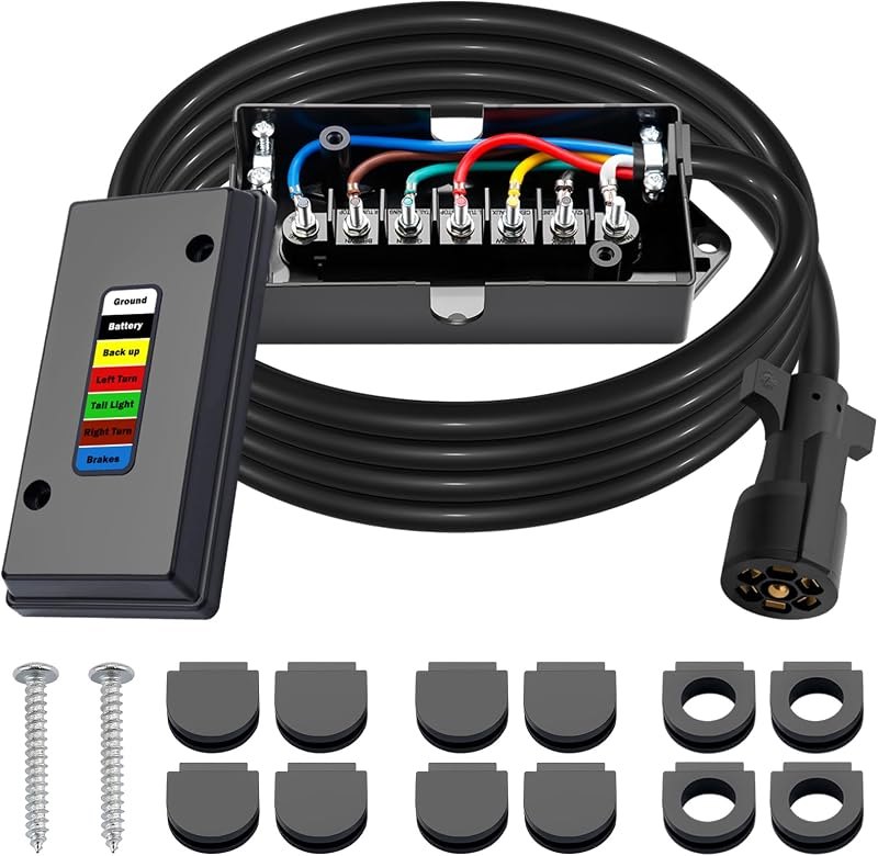 CheeMuii 8 FT 7 Way Trailer Wiring Harness Kit Junction Box 7 Trailer Cord — best-trailer-wiring-kit for trailer