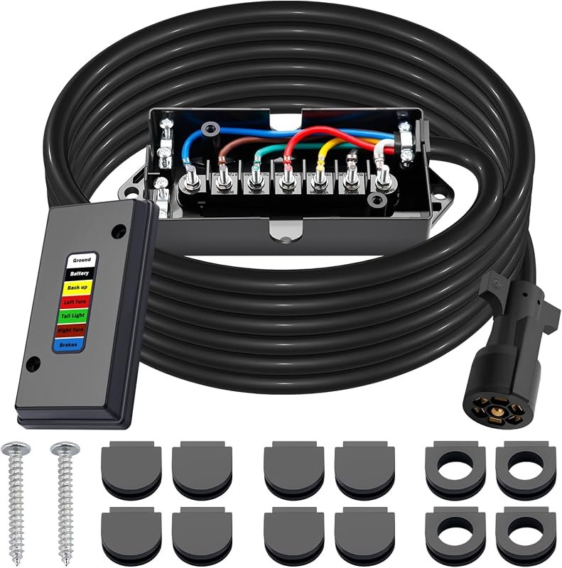 CheeMuii 15FT 7 Way Trailer Wiring Harness Kit Junction Box 7 Trailer Cord — trailer-wiring-kit-kit for trailer wiring