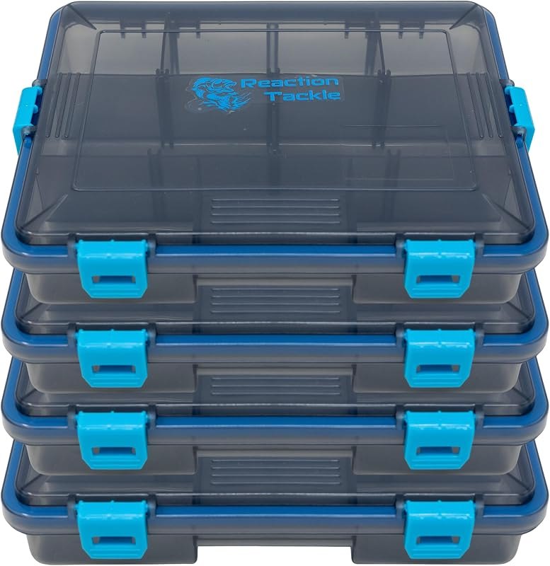 Reaction Tackle Standard Tackle Trays, Plastic Tackle Box Organizers with Four Secure Latches, Removable Dividers and