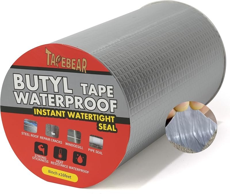 TAPEBEAR Butyl Tape Waterproof Sealing Tape 8inch x16feet Roof Leak Patch — roof leak tape kit for roof leak tape