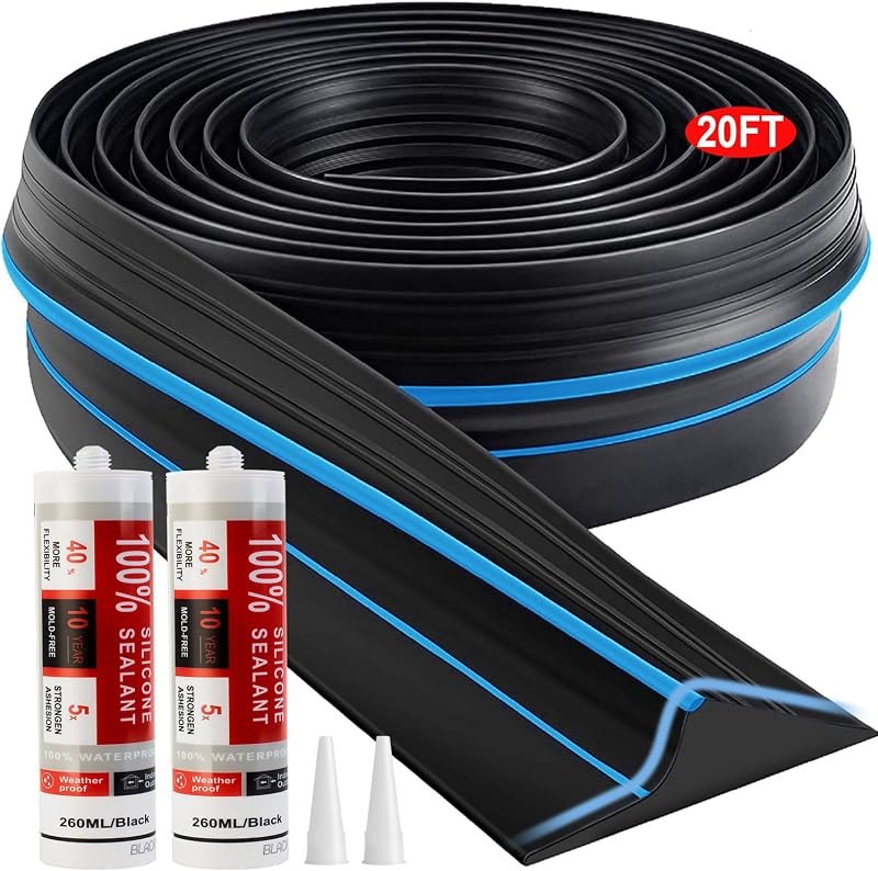 Jin&Bao Universal Garage Door Threshold Seal Strip 20FT Kit, Bottom Waterproof Rubber Weather Stripping