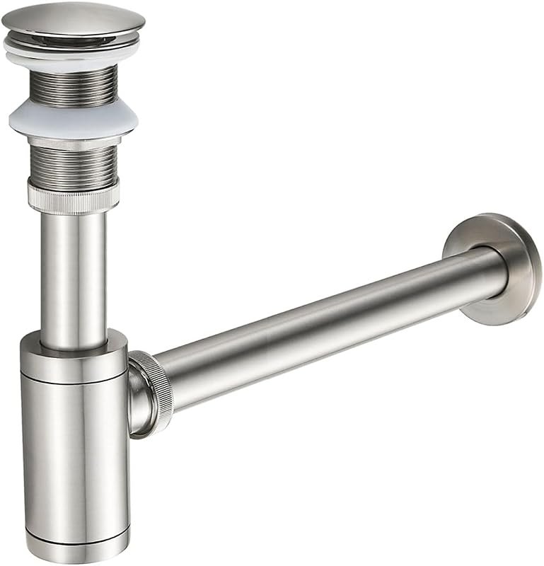 Solid Brass Bathroom Sink P-Trap Complete Set, Adjustable 1-1/4 Bottle Trap with Pop Up Drain Stopper without