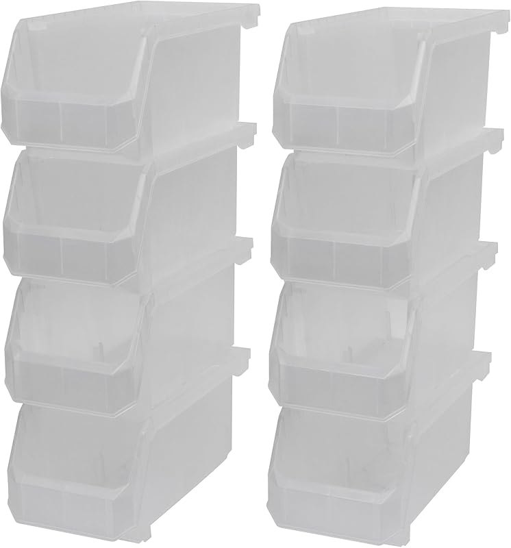 ReadySpace Medium Stackable Plastic Storage Bins, 8-Pack, Clear — stackable bins for clear storage bins with lids