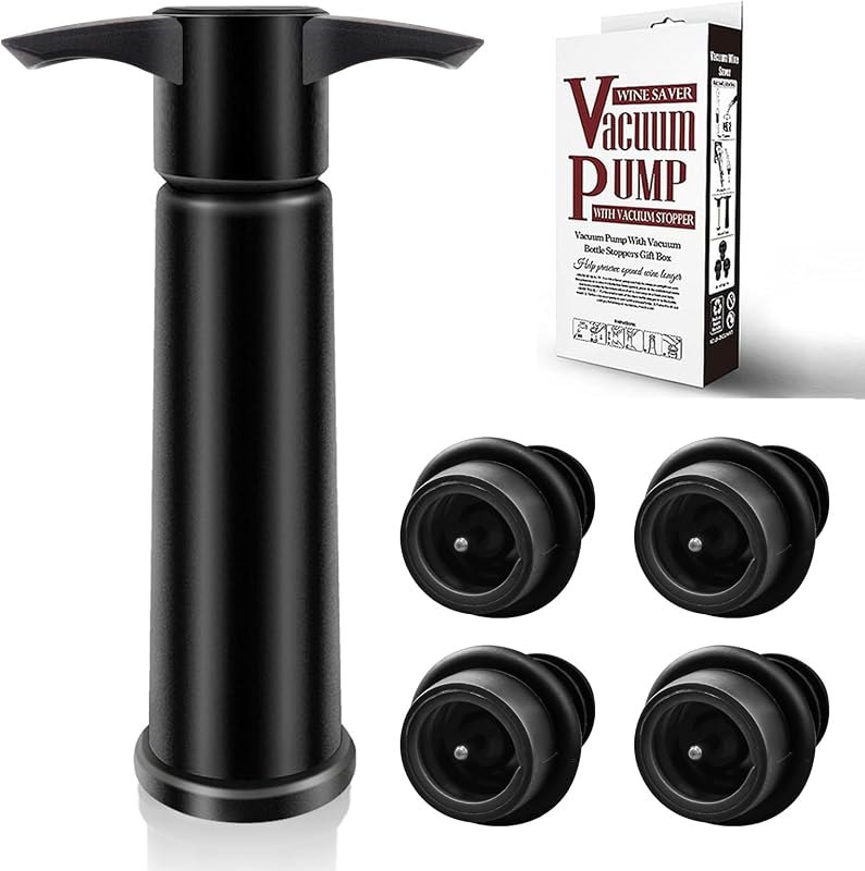 Wine Saver Pump with 4 Vacuum Wine Stoppers, Wine Bottle Stoppers with Food Grade Silicone Leak proof Keep Fresh