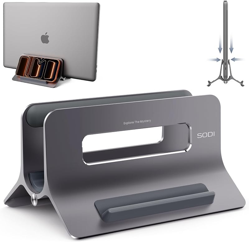 SODI Vertical Laptop Stand for Desk, Gravity Auto Lock MacBook Stand, Aluminum Laptop Holder Vertical Compatible with