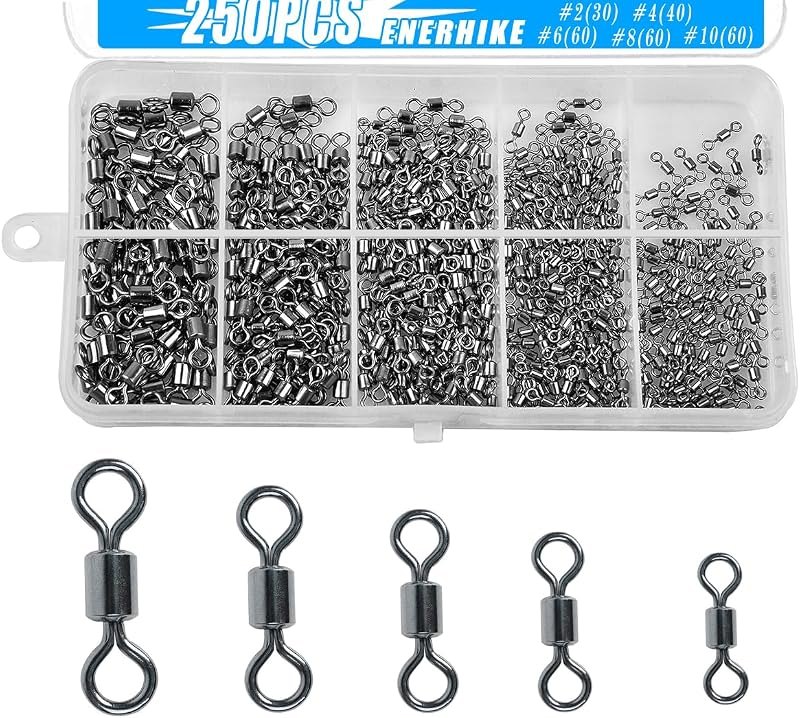 250pcs Fishing Swivel Rolling Barrel Swivel Stainless Steel Swivels Corrosion Resistance Black Nickle Connector for