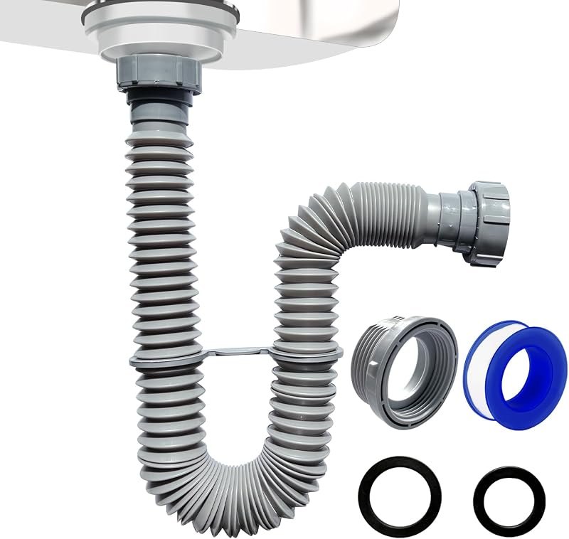 VIVIDA 1-1/2" Sink Drain P Trap, Flexible Kitchen Sink Pipe, Gray, 1-Pack — p trap kit no leak for p trap kit durable