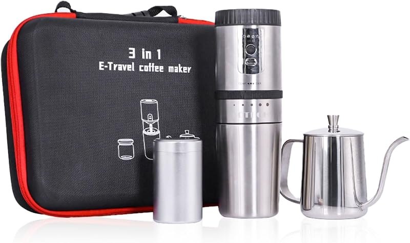 SOTECH Coffee Maker Set Outdoor Camping Coffee Maker Set 3 in 1 Grinder Kit with Stainless Steel Electric Bean Grinder