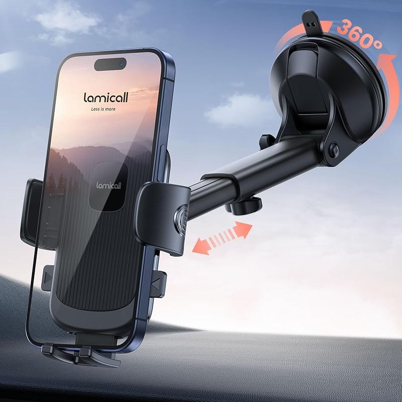 Lamicall Car Phone Holder Military-Grade Suction Cup Dashboard Windshield — car mount for best Google Pixel 8