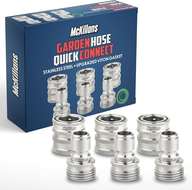 McKillans® Water Hose Quick Connect [UNIVERSAL FIT] 3 Pack - Stainless Steel Garden Hose Quick Connector - Durable