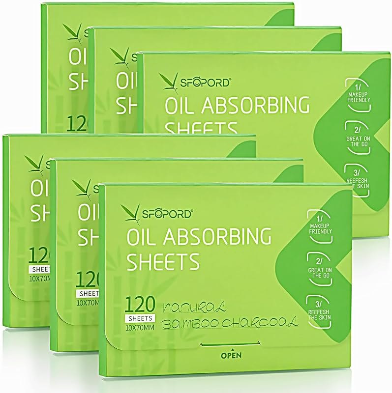 SFOPORD 4 Pack (480 sheets) Oil Absorbing Sheets with Bamboo Charcoal — oil blotting papers replacement for oil