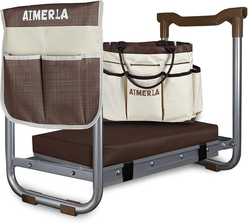 Aimerla K5 Foldable Kneeler Seat - Heavy Duty (Detachable Cloud Kneeler Pad) - Garden Stool - 2 Large Tool Bags -