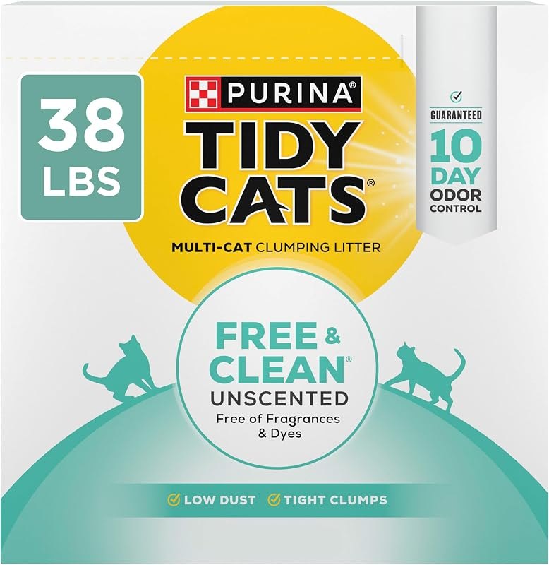 Purina Tidy Cats Free and Clean Unscented Clumping Cat Litter, 38 lb Box — clumping for best cat litter box