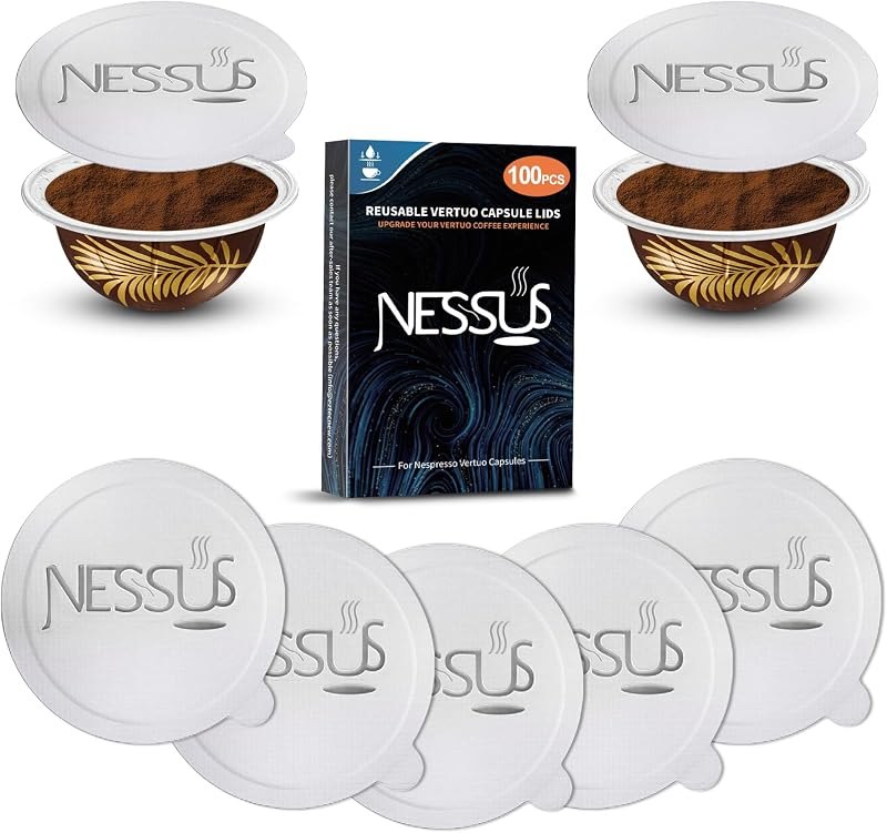 Nessus 100 PCS Original Aluminum Foil Lids from Vertuo Reusable Pods Kit, [ALSeal EZ FIT] for Nespresso Refillable