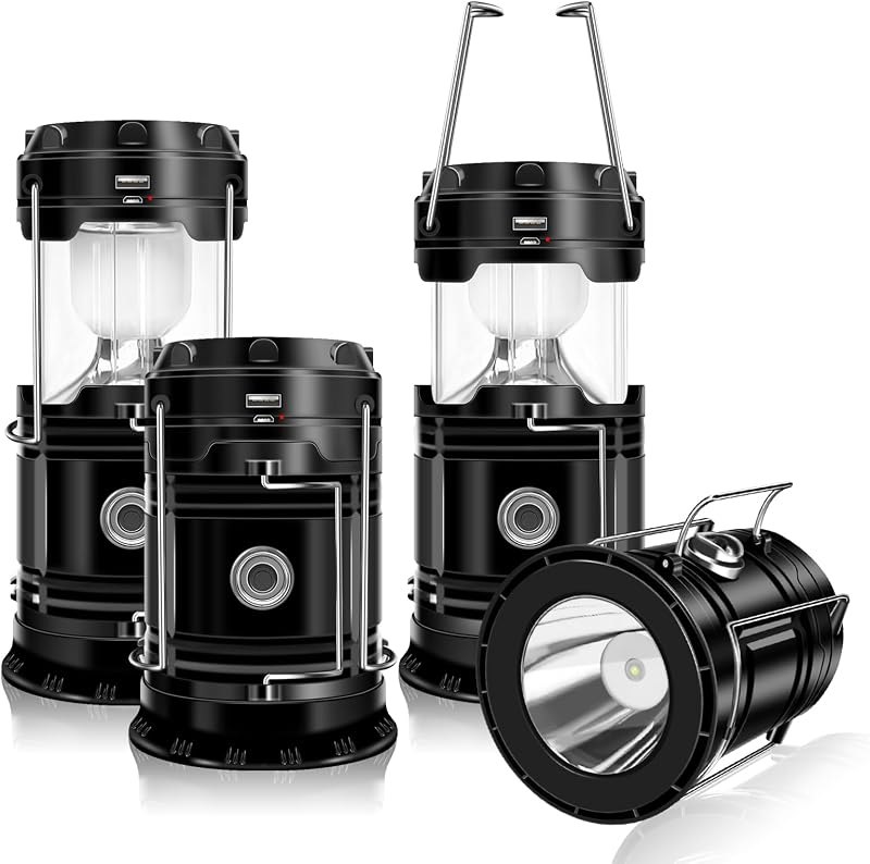 DIBMS 4-Pack Solar Camping Lantern, Collapsible Flashlight Emergency Lights — solar for best camping lantern