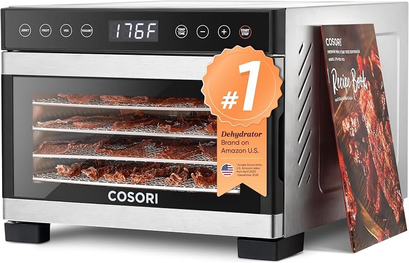 Cosori Food Dehydrator, 5 Stainless Steel Trays, 3.1 ft² Drying Space