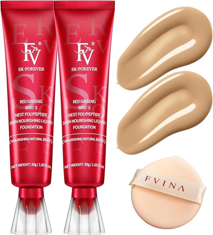 FV 2 Pack Dewy Liquid Foundation Makeup, Waterproof & Lightweight, Natural Finish with Medium Coverage, Hydrating
