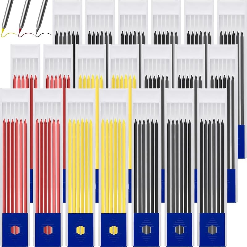 Zhehao 120 Pcs 2.8 mm Carpenter Pencils Lead Refills,Black, Red, Yellow — Woodworking refill for woodworking