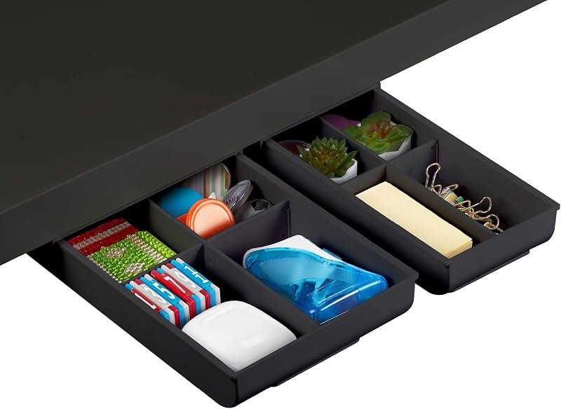 Bostitch Konnect Under Desk Drawer, Self-Adhesive Slide Out Storage Organizer with 4 Customizable Dividers, 2-Pack —