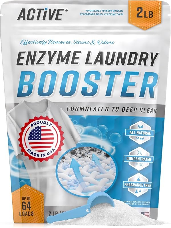 Enzyme Laundry Booster Odor Remover - 2 lbs Unscented Enzymatic Clothes Stain Cleaner Powder, Natural Deodorizer with