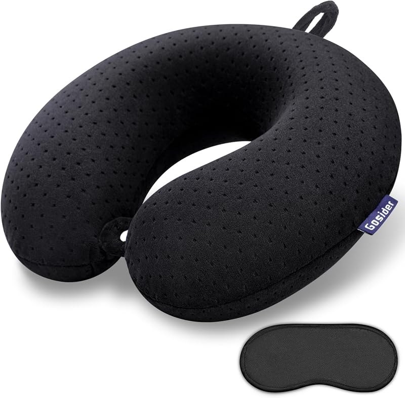Travel Neck Pillow, Memory Foam Airplane Pillow, Black — neck pillow for best packing cubes travel compact