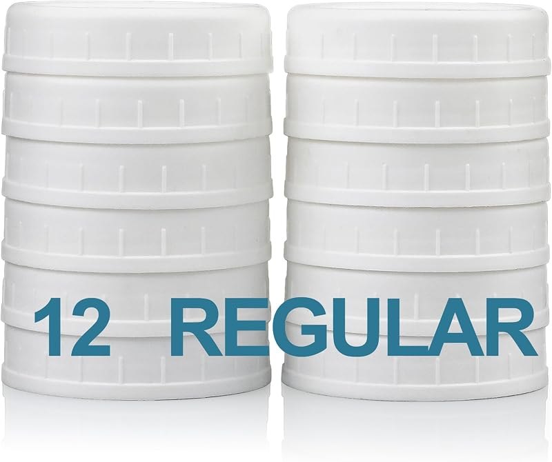 12 Pack REGULAR MOUTH Mason Jar Lids for Compatible with Ball, Kerr Regualr Mouth Jars - Plastic Storage Caps for