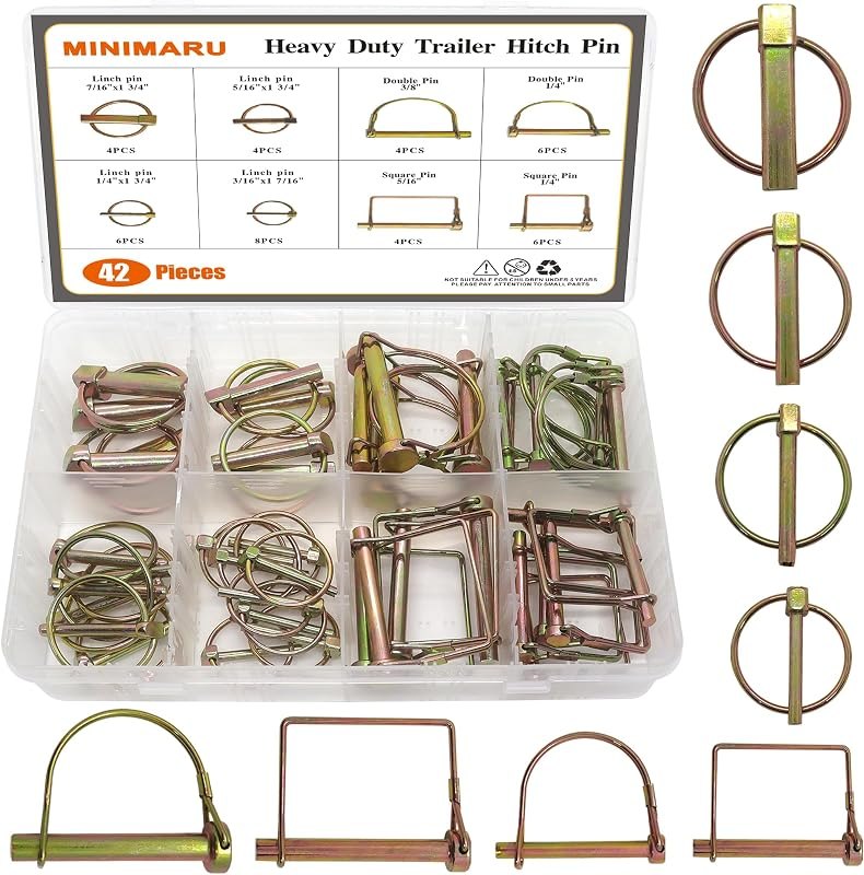42 PCS Heavy Duty Lynch Pin PTO Pins for Farm Tractors Trailers Trucks Mower, Trailer Hitch Pin for Trailer Lock and