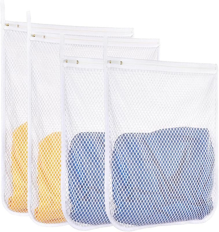 Honeycomb Mesh Laundry Bags 4 Pack (2L+2M), Durable Washing Bags with Auto-Lock Zippers, Heavy Duty Mesh Wash Bags for