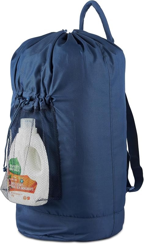 Seiritex Laundry Bag Backpack with Detergent Holder and Adjustable Shoulder Straps, Clothes Laundry Backpack for
