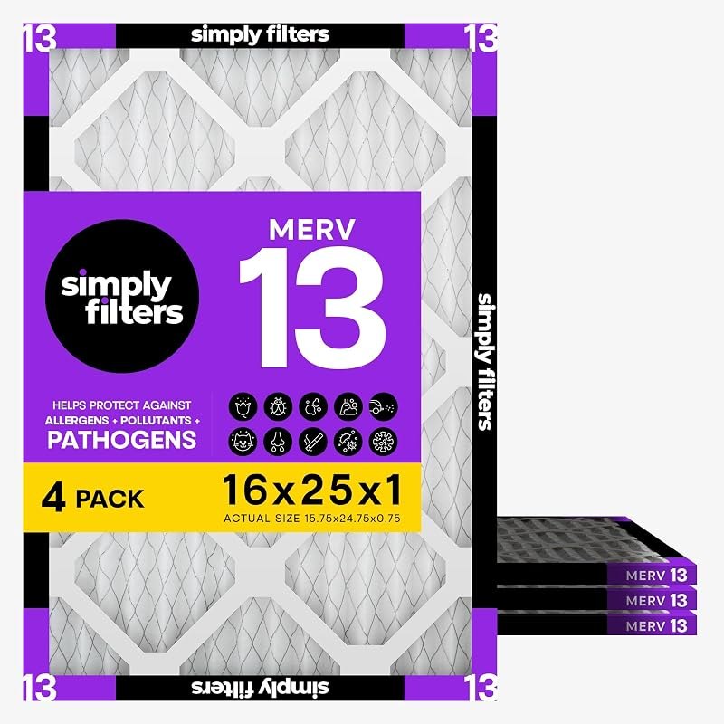 Simply 16x25x1 Air Filter, Merv 13, MPR 1500, 4 Pack, Furnace Air Filter for HVAC (Actual Size: 15.75"x24.75"x0.75")