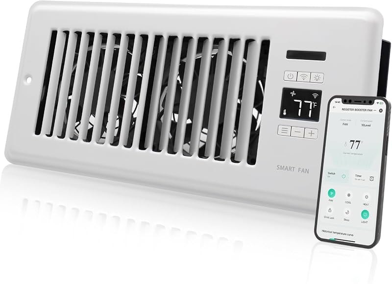 Howeall Super Quiet Register Booster Fan for 4" x 10" Register Holes, Smart Register Vent with Dual Intelligent