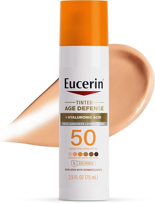 Eucerin Sun Age Defense Tinted Face Lotion SPF 50, 2.5 FL OZ — best Makeup and SPF that will not br for makeup spf