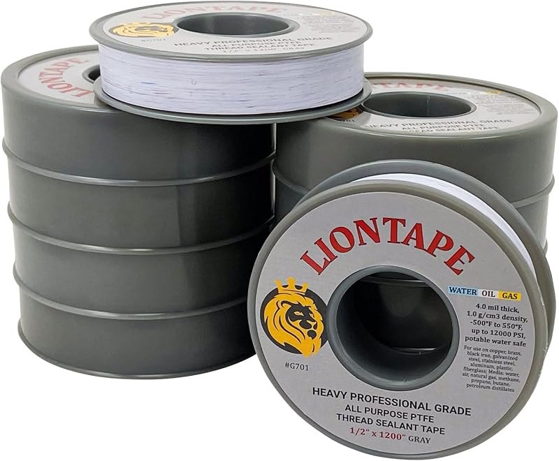 PROCURU Liontape G701 10-Pack 1/2" x 1200" (100-Ft) Heavy Duty Professional Teflon Tape, for Water/Oil/Gas, 4-Mil