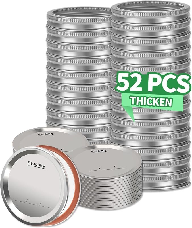 52Pcs Mason Jar Lids with Rings Regular Mouth, Upgrade Canning Lids with Rings/Bands for Ball, Kerr Jars and More